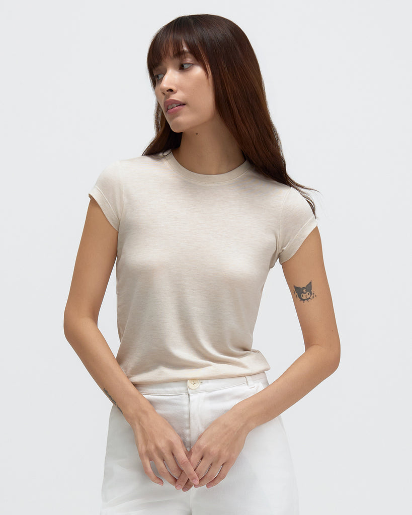 Women Tencel Lyocell Cap Sleeve T-Shirt Bone