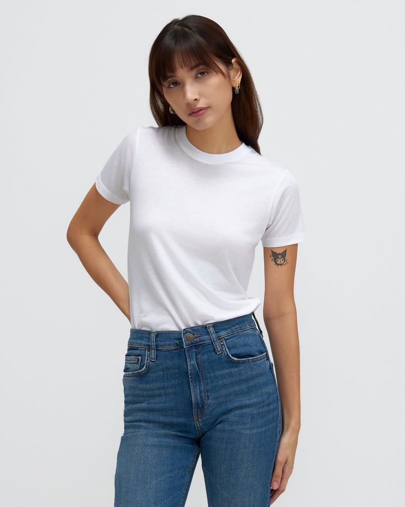 Women Tencel Lyocell Crew Neck T-Shirt White Featured