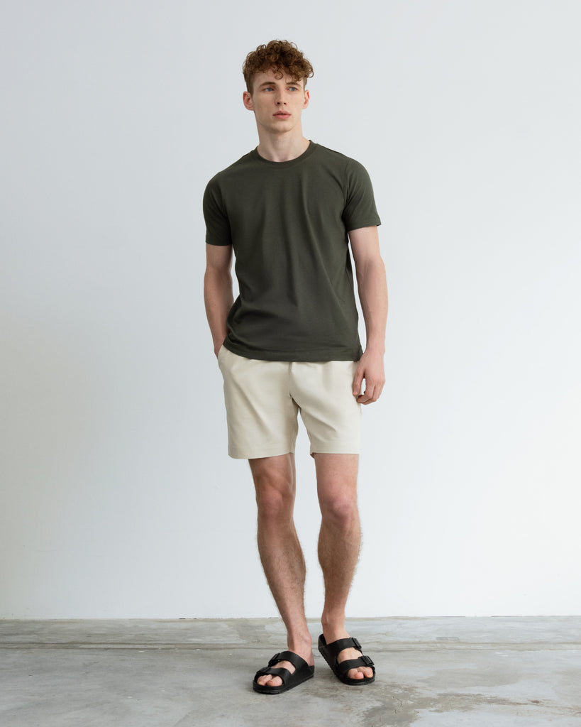 Men Tencel Cotton Drawstring Short Khaki