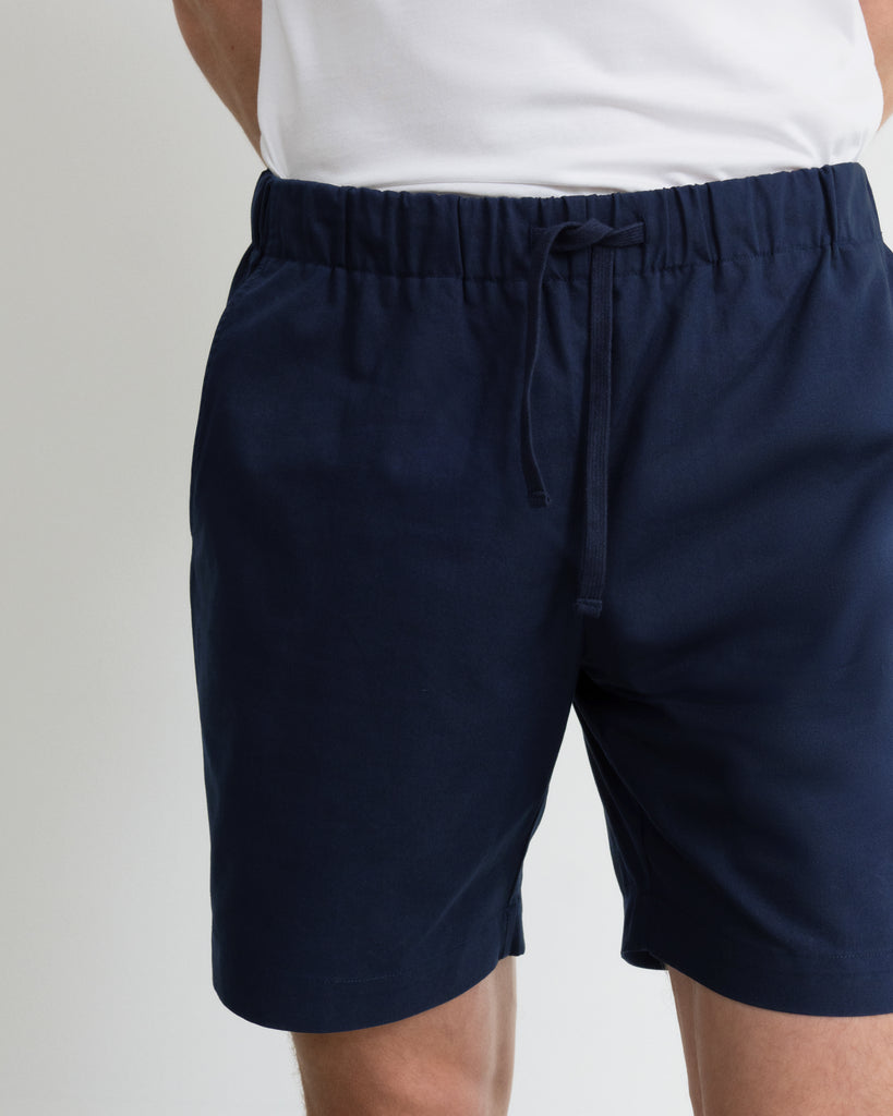 Men Tencel Cotton Drawstring Short Navy Blue