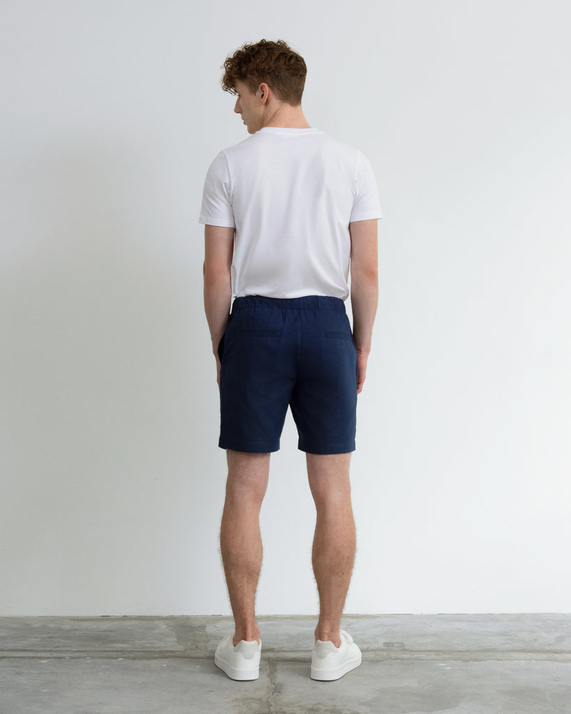 Men Tencel Cotton Drawstring Short Navy Blue