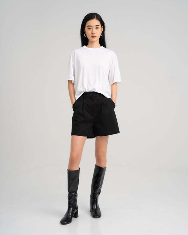 Women Cotton Twill Pleat Short Black