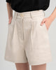 Women Cotton Twill Pleat Short Sandstone