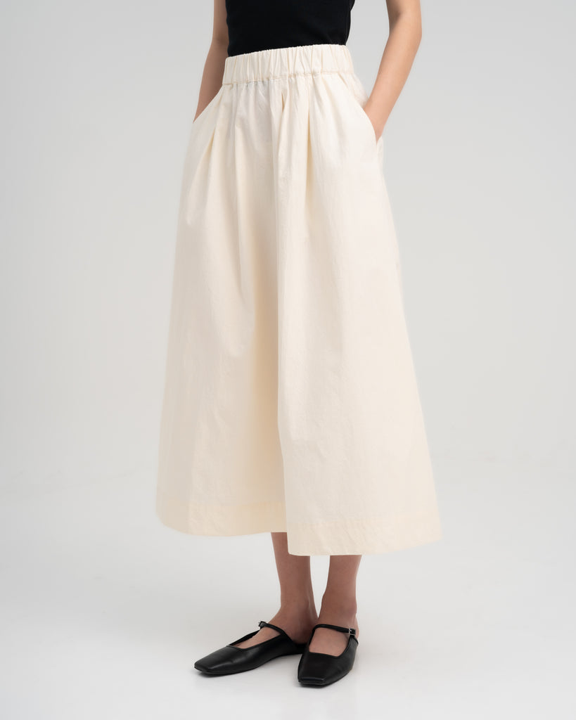 Women Pleated Maxi Skirt Cream