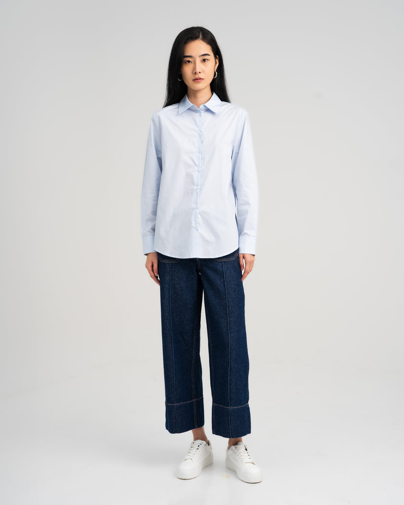 Women Cotton Relaxed Shirt Light Blue