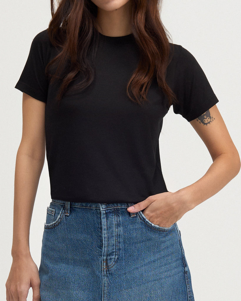 Women Tencel Lyocell Crew Neck T-Shirt Black