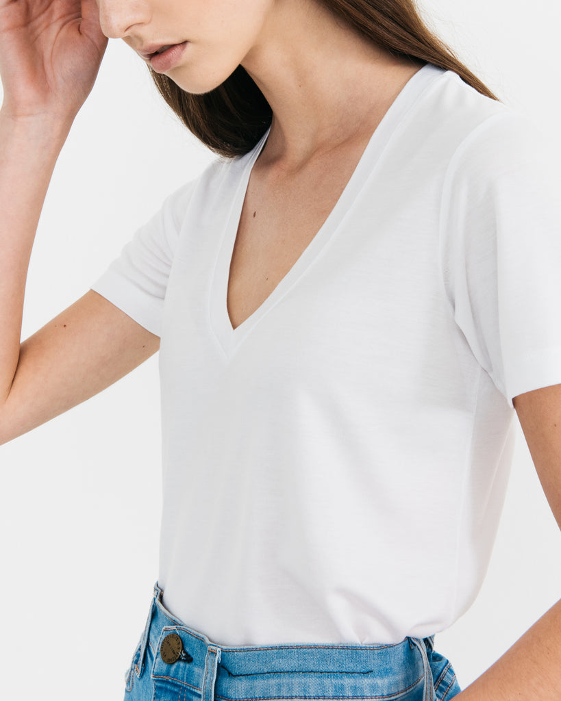 Women Tencel Lyocell V-Neck T-shirt White