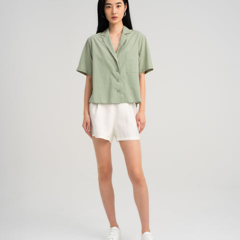 Women's Relaxed Camp Collar Shirt Laurel Green