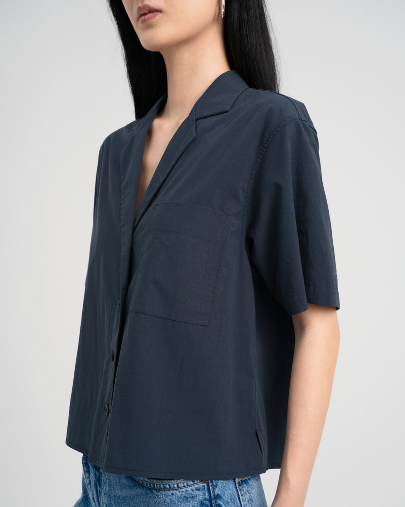 Women's Relaxed Camp Collar Shirt Navy Blue