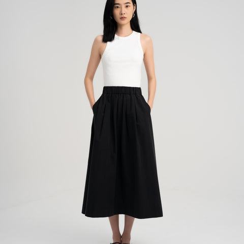 Women Pleated Maxi Skirt Black