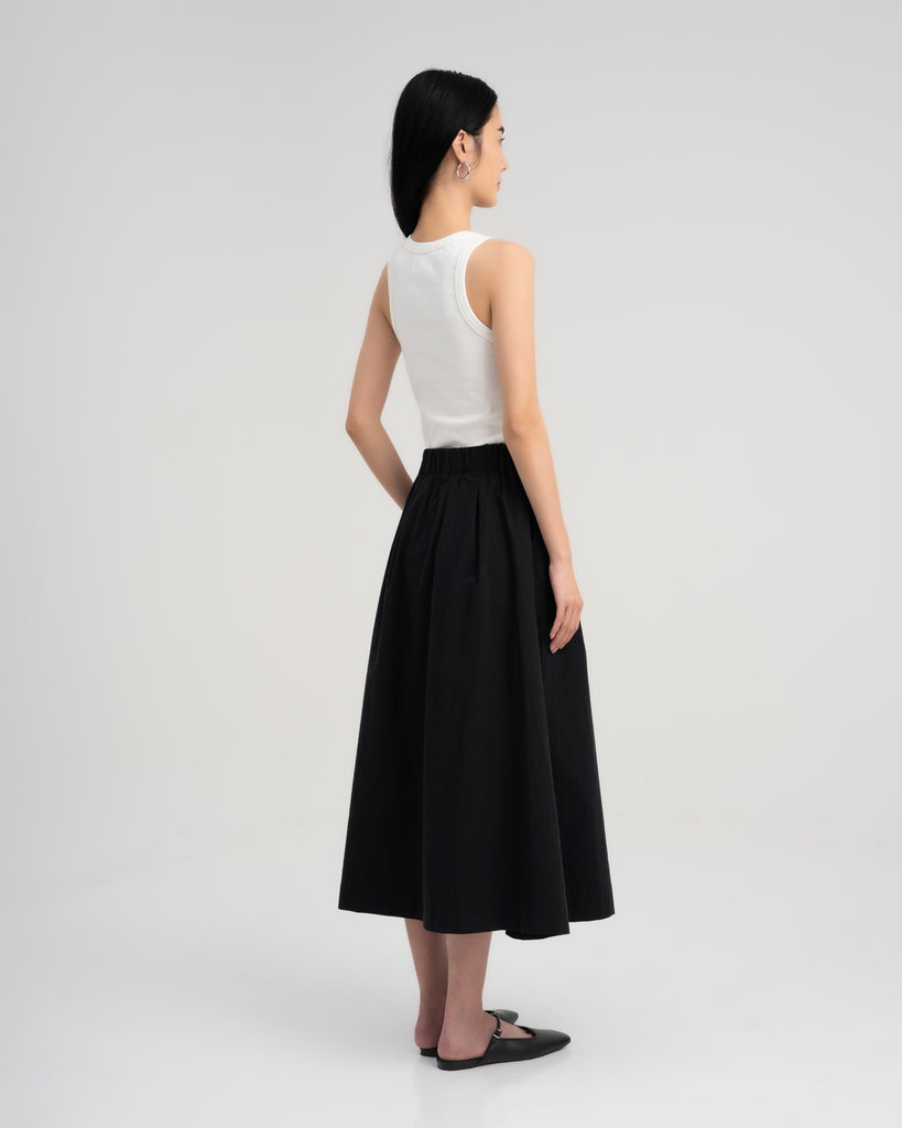 Women Pleated Maxi Skirt Black